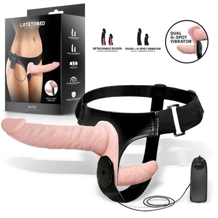 Batek Arnés con Dildo Doble Desmontable, Punto G y Vibración con Mando