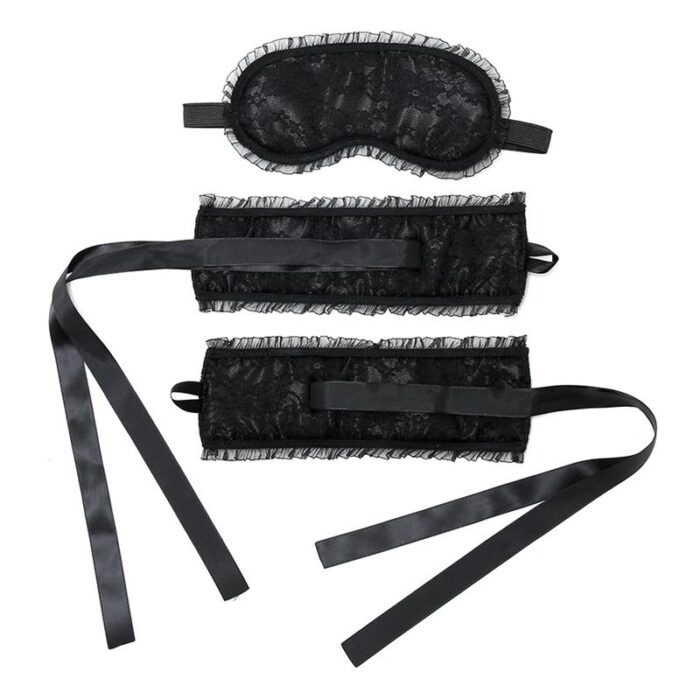 Bondage Play Esposas y Máscara Estilo Burlesque Color Negro